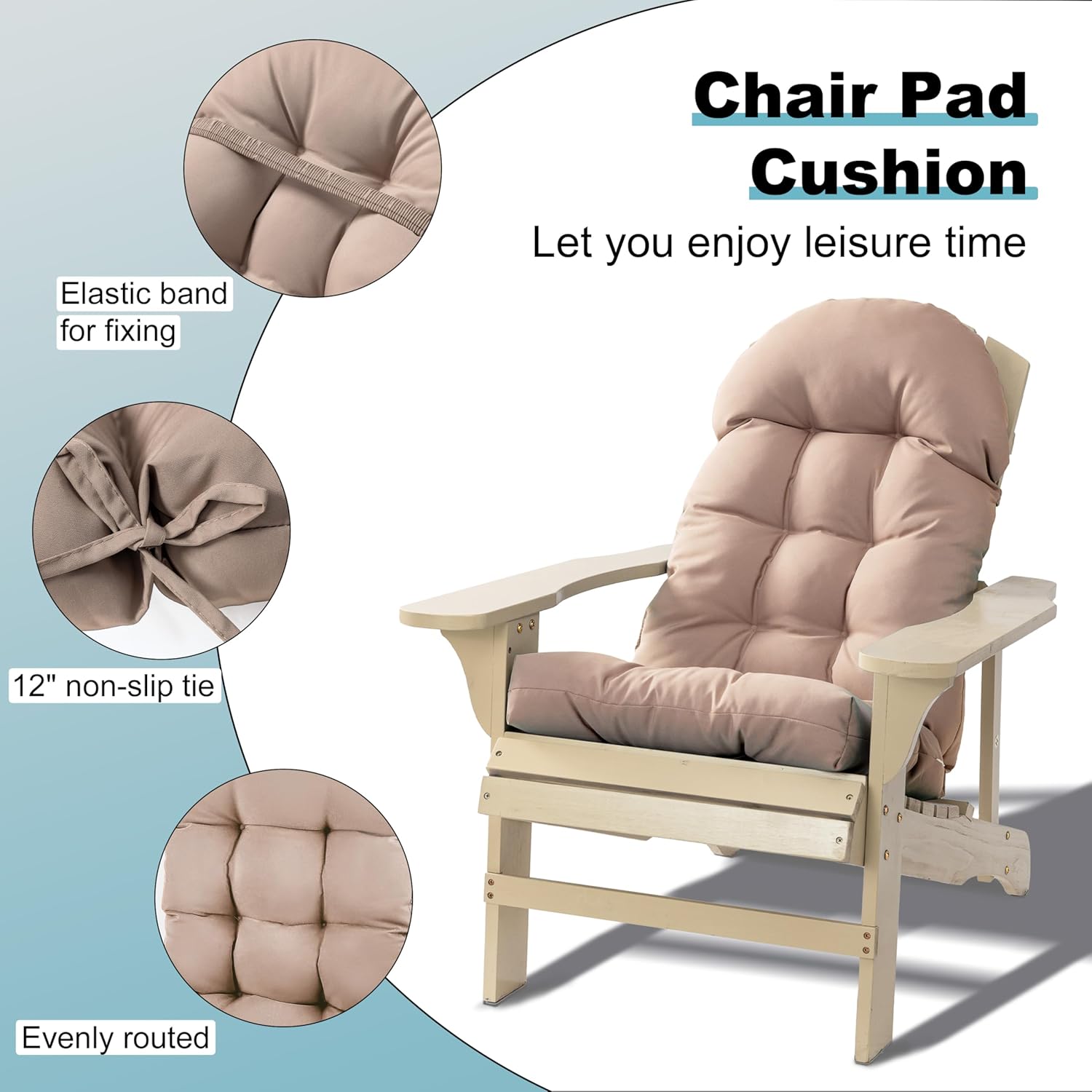 Adirondack Chair Cushion, Rocking Chair Cushion 44x19.4x4 inch, High Back Patio Cushions of Upper and Lower with Ties, Sunscreen and Fade-Resistant (Beige, 2)